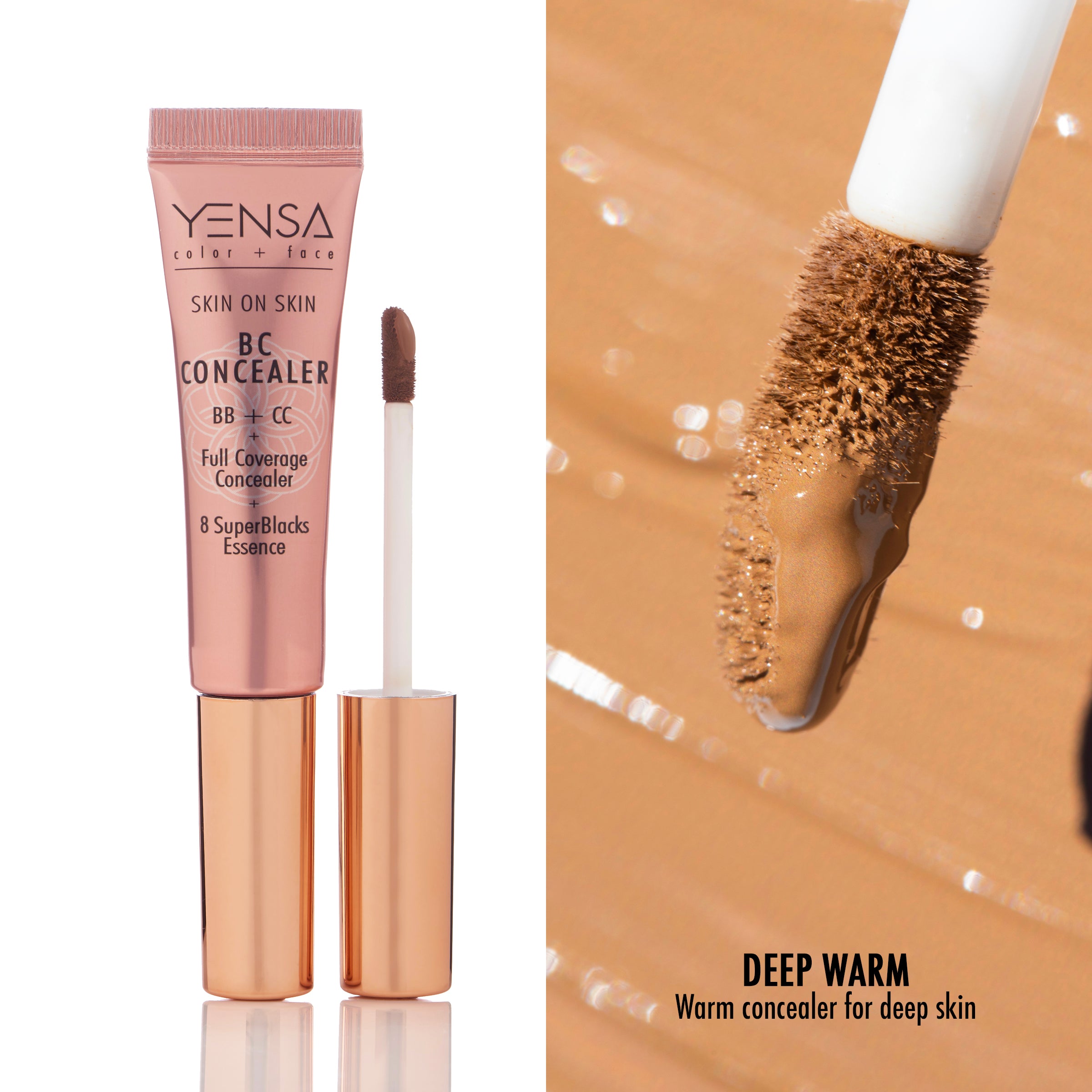 Skin On Skin BB + CC Concealer tube and applicator with creamy formula for flawless complexion.