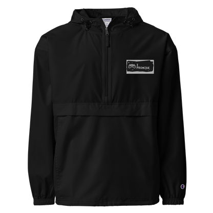 Unisex Champion Packable Anorak  CO200 lightweight black jacket with zippered front and hood.