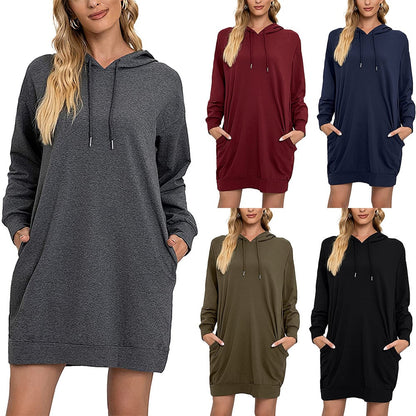 Hooded Mid-Length Lace-Up Long-Sleeved Sweater