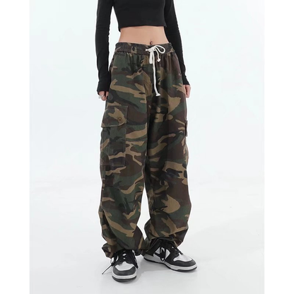 High Street Camouflage Wide Leg Workwear Trousers