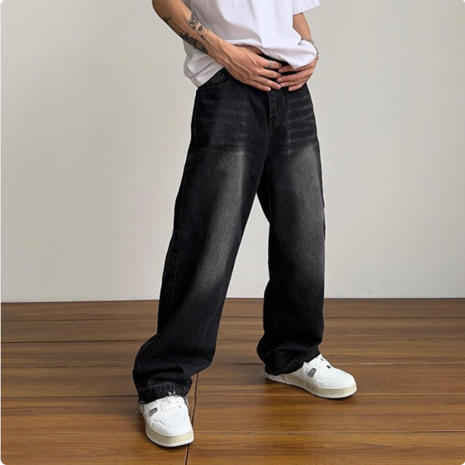 Loose Fit Black Wide-Leg Trousers