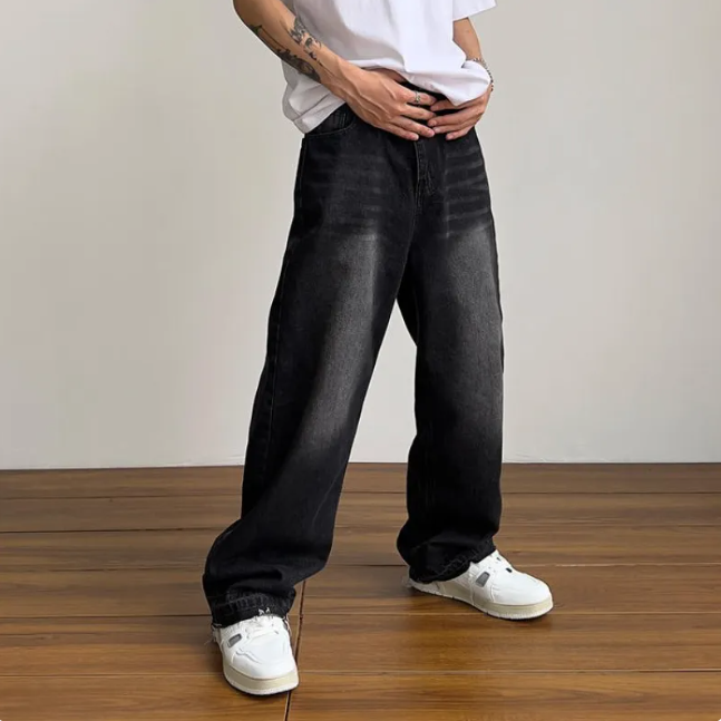 Loose Fit Black Wide-Leg Trousers