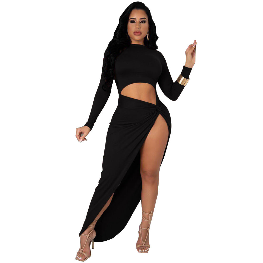 Irregular Split Ends Solid Color Sexy Dress