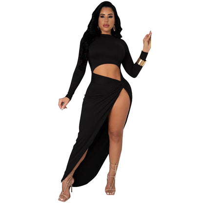 Irregular Split Ends Solid Color Sexy Dress
