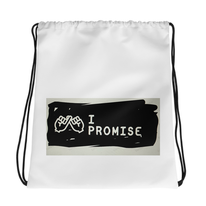 All-Over Print Drawstring Bag featuring a design with the text &