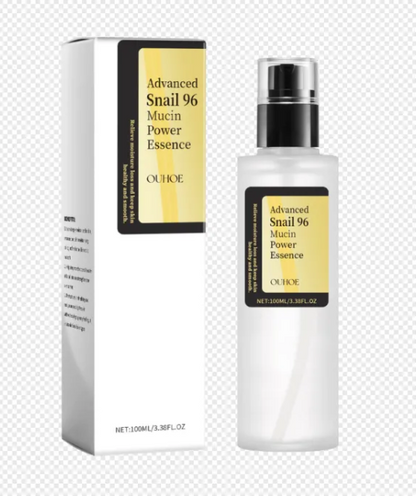 OUHOE Advanced Snail 96 Mucin Power Essence bottle and packaging on a white background