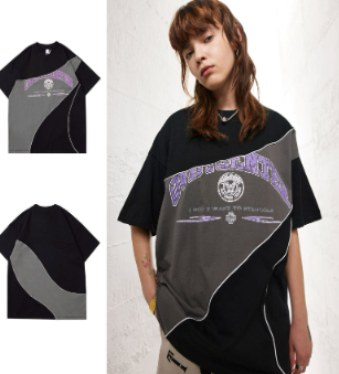 Retro Color Matching Drop Shoulder Short Sleeve Top
