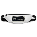 White fanny pack with 'I Promise' label on a white background