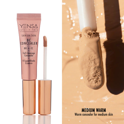 Skin On Skin BB + CC Concealer in Medium Warm shade for full coverage and natural finish.