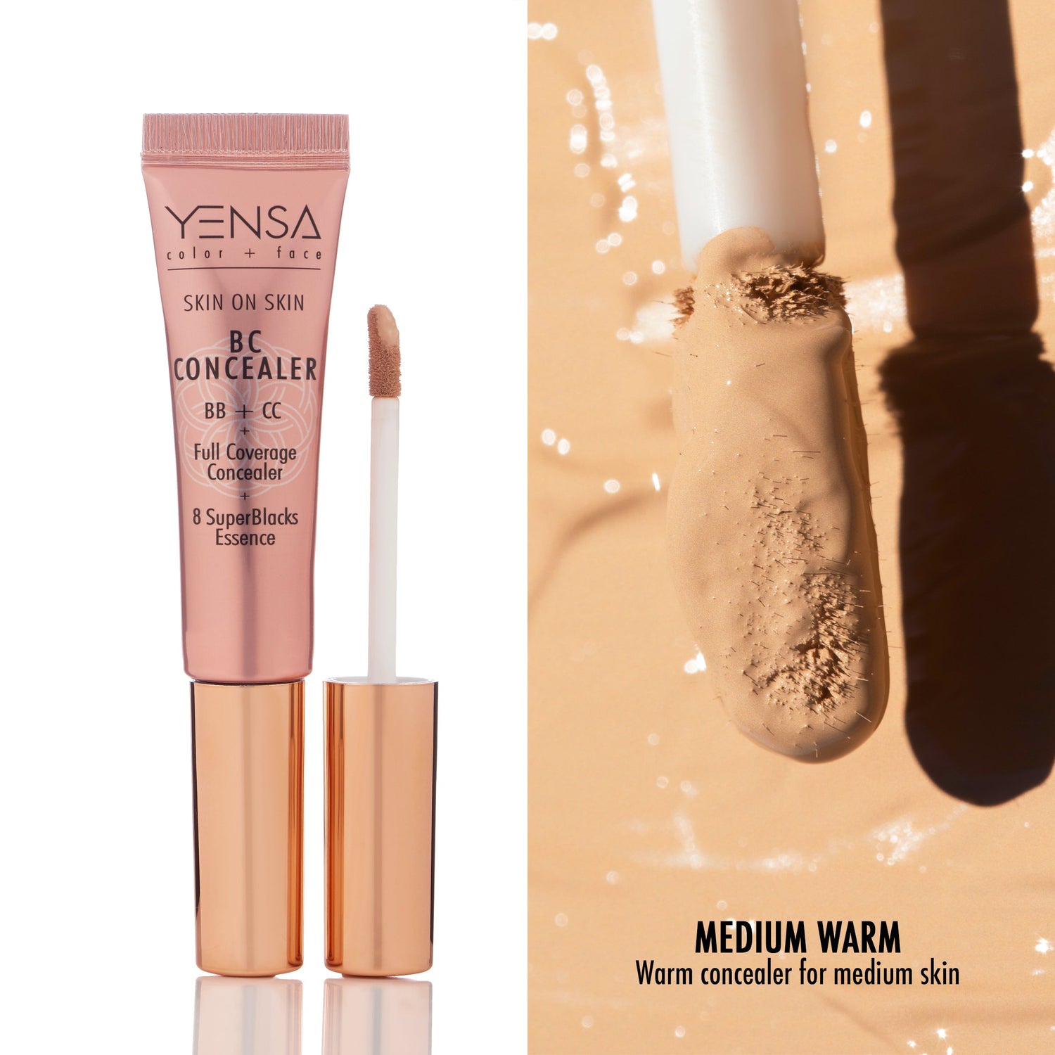 Skin On Skin BB + CC Concealer in Medium Warm shade for a flawless complexion and full coverage.
