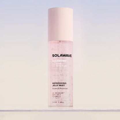 SolaWave refreshing jelly mist bottle on a light gray background