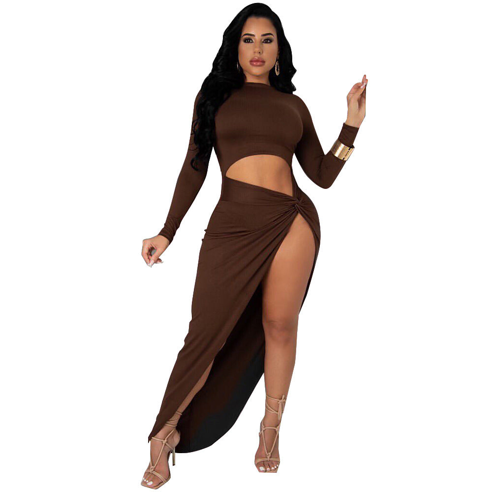 Irregular Split Ends Solid Color Sexy Dress