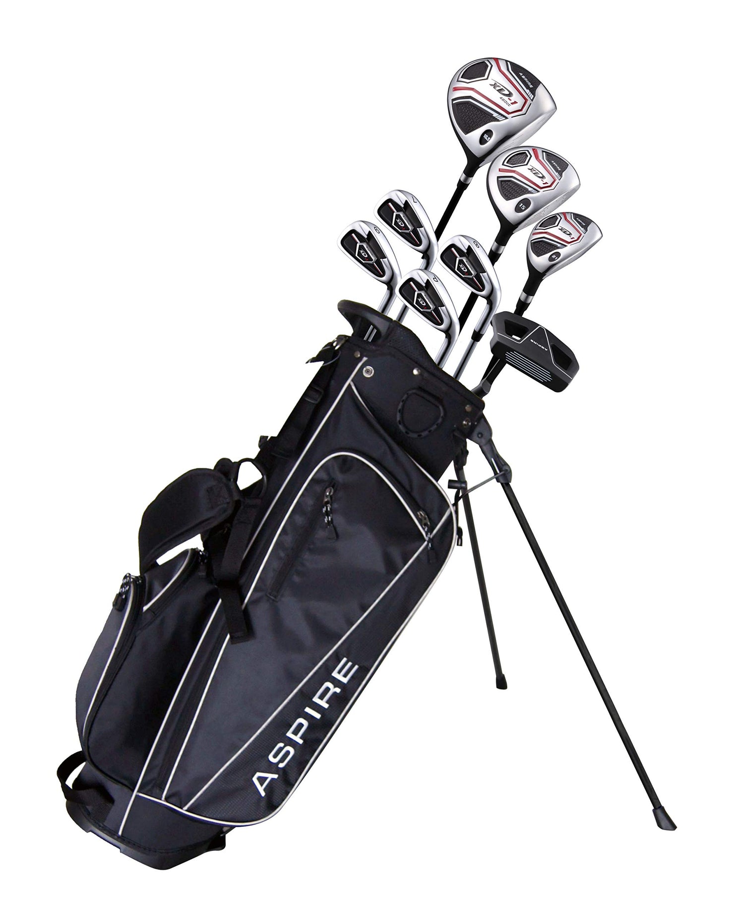 Golf club set with black bag labeled &