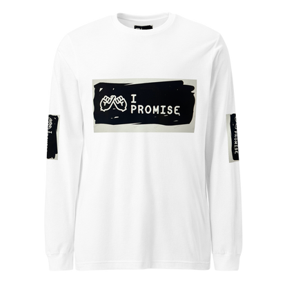 Unisex Long Sleeve Tee Bella + Canvas 3501 featuring an "I Promise" graphic on a white shirt.