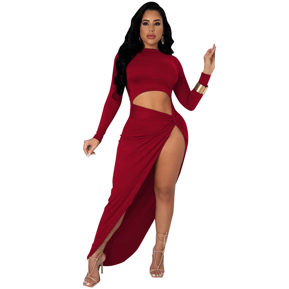 Irregular Split Ends Solid Color Sexy Dress