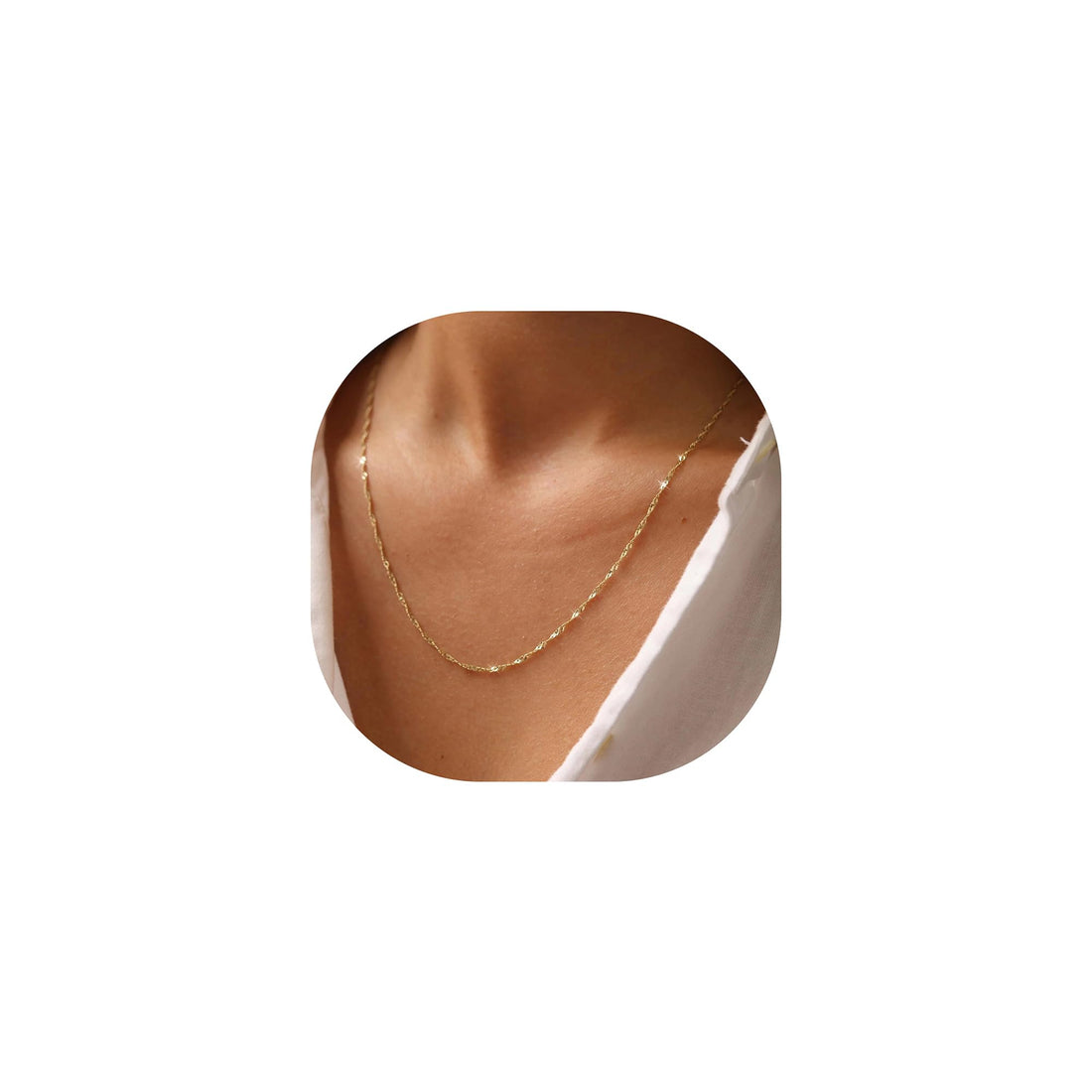Gold Double Paperclip Chain Necklace worn elegantly on a model&
