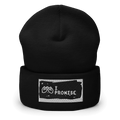 Black beanie with 'I Promise' patch on a white background