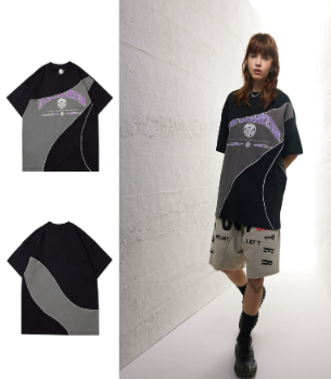 Retro Color Matching Drop Shoulder Short Sleeve Top