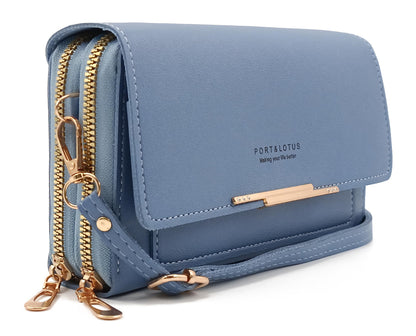 PORT&amp;LOTUS Small Crossbody Bag for Women Trendy Womens Blue PU Leather Cross Body Bag for Woman Small Shoulder Bag Cross Body Purse Women with Shoulder Strap