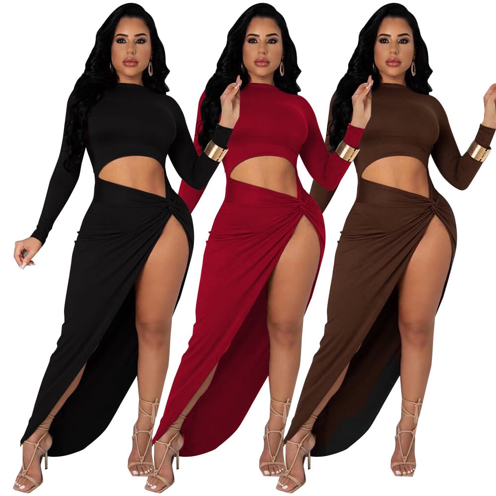 Irregular Split Ends Solid Color Sexy Dress