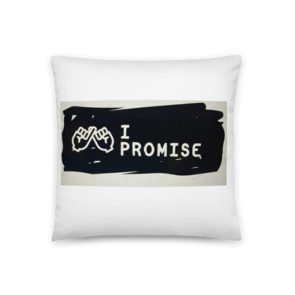 White pillow with black and white graphic design on a white background